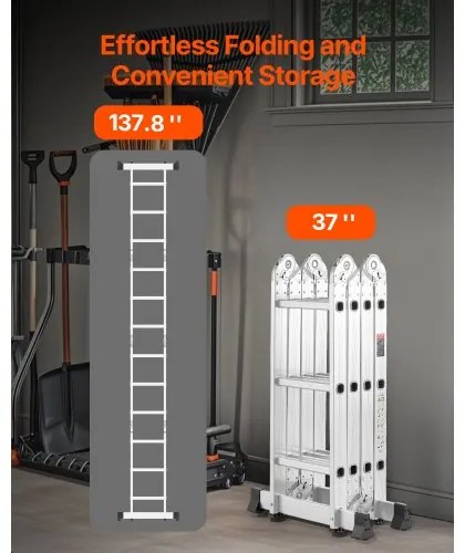 VEVOR Multi-Purpose Folding Ladder 7-in-1 3 Step 12ft Reach Height for Work