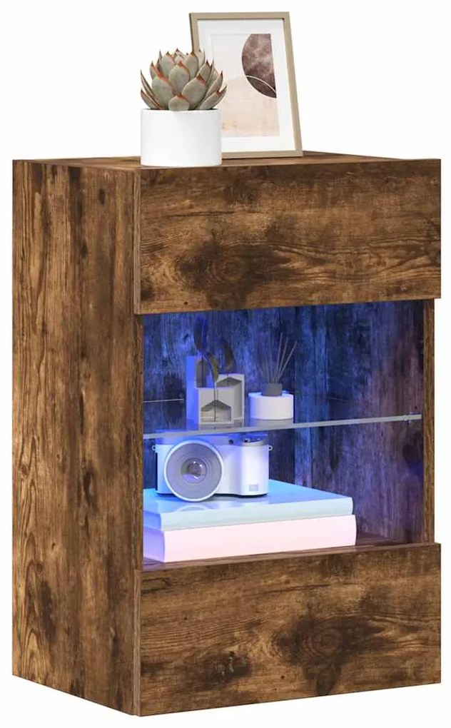 vidaXL Κρεμαστά ντουλάπια με φώτα LED για τηλεόραση 2 Τεμ. Καπνιστή Δρυς 40x30x60,5εκ.