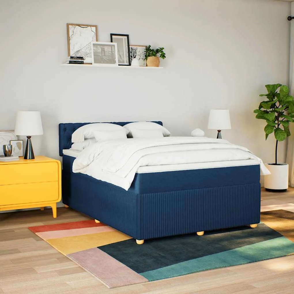 vidaXL Κρεβάτι Boxspring με Στρώμα Μπλε 140x190 εκ. Υφασμάτινο