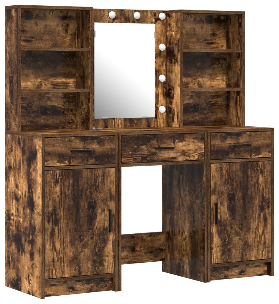 vidaXL Σετ Τραπεζιού Μακιγιάζ 3 pcs Καπνιστό Δρύς 50 x 41 x 135 εκ