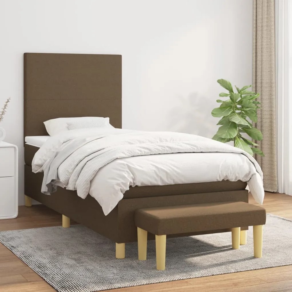 Κρεβάτι Boxspring με Στρώμα Σκούρο Καφέ 80x200 εκ. Υφασμάτινο - Καφέ