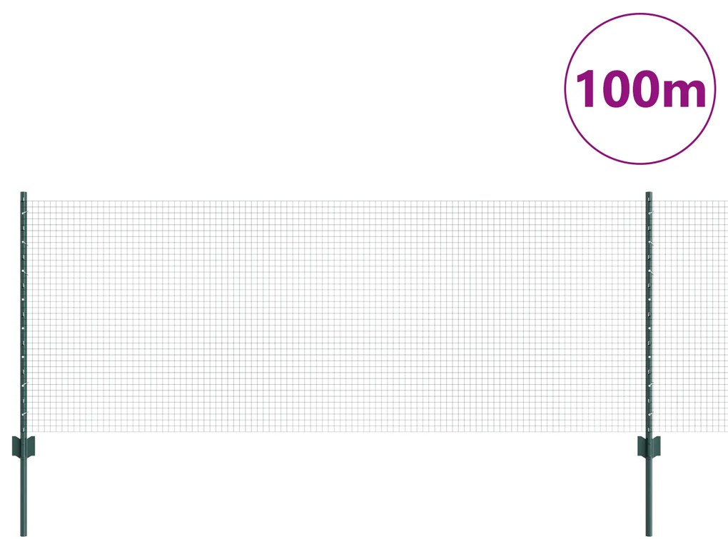 vidaXL Φράχτης από Συγκολλητό Καλώδιο με 44 U Posts Πράσινο 0.8x100 μ Χάλυβας