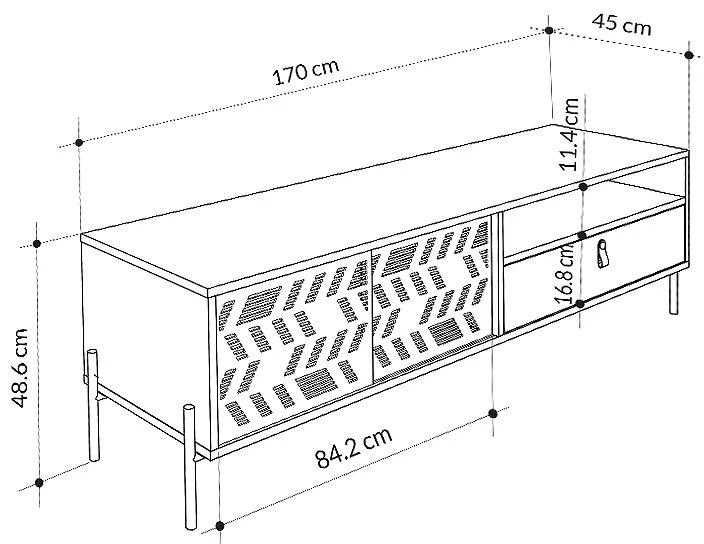 Έπιπλο τηλεόρασης Dionysos Megapap χρώμα γκρι ρετρό 170x45x48,6εκ.