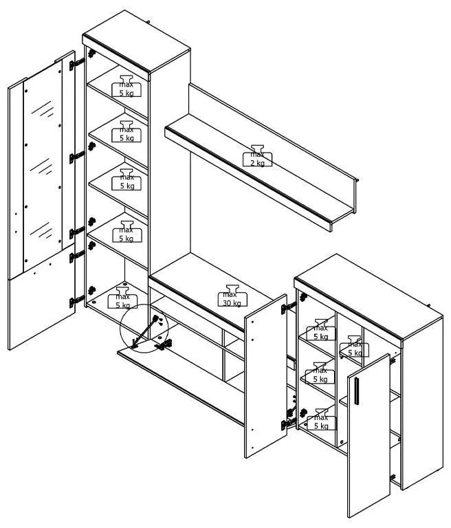 Κέντρο Ψυχαγωγίας - Σύνθεση Arno Γκρί Δρύς - Λευκός Δρύς 262x35x195 εκ.
