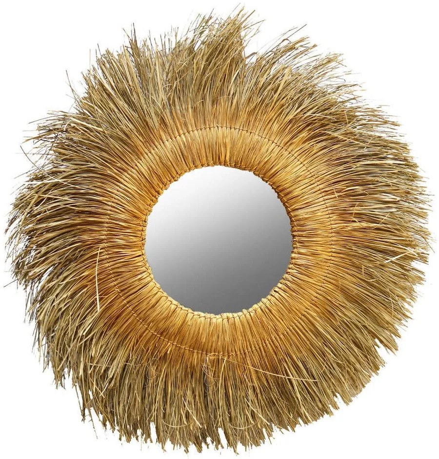Καθρέπτης Τοίχου Στρογγυλός HM7743 Με Pandan Grass 110x5x110cm Natural-Gold Ψάθα