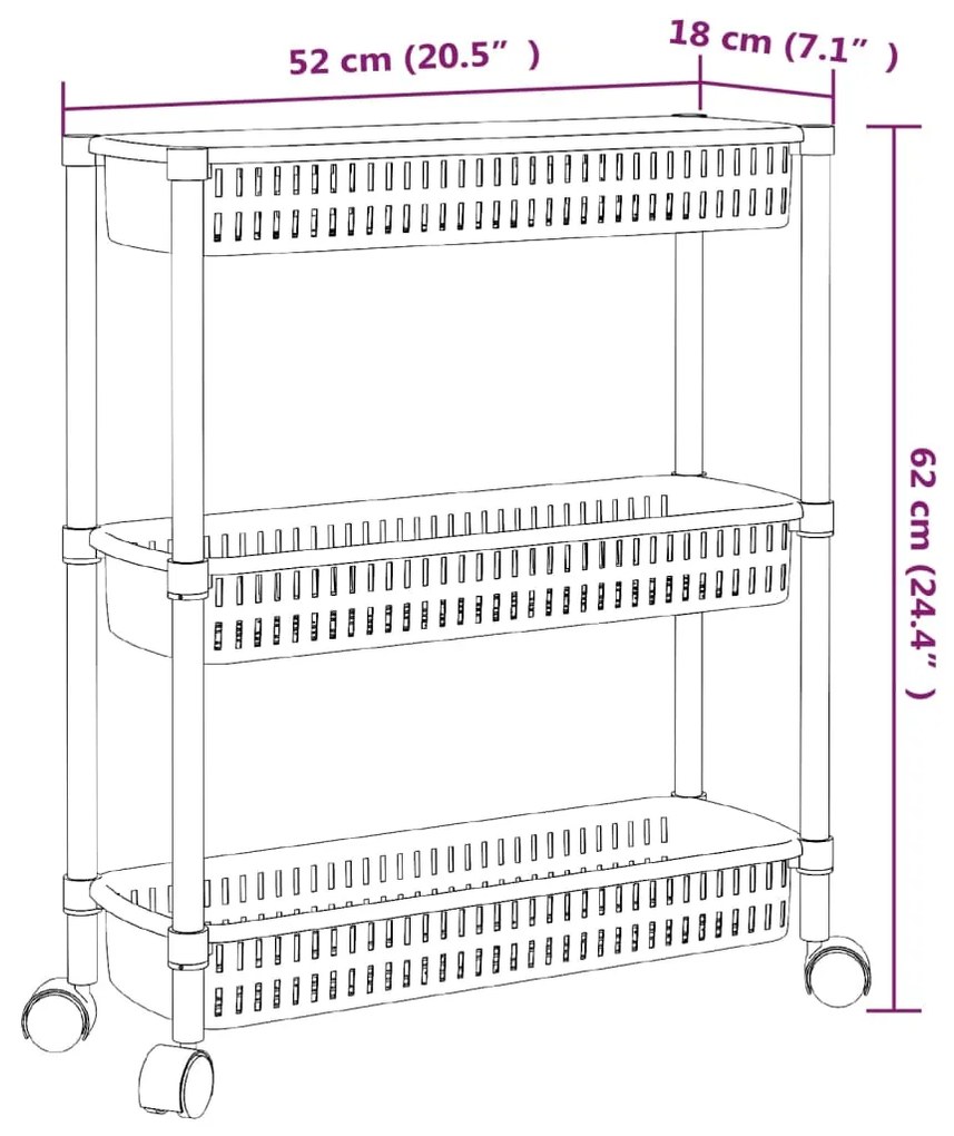 vidaXL Τρόλεϊ Αποθήκευσης 3 Επιπέδων Ασημί και Λευκό από Αλουμίνιο