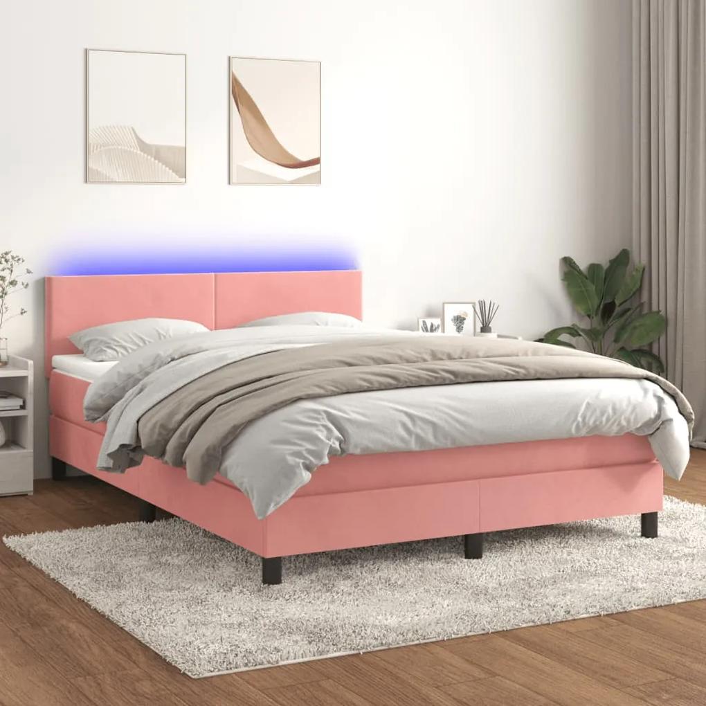 3134290 vidaXL Κρεβάτι Boxspring με Στρώμα &amp; LED Ροζ 140x200 εκ. Βελούδινο Ροζ, 1 Τεμάχιο