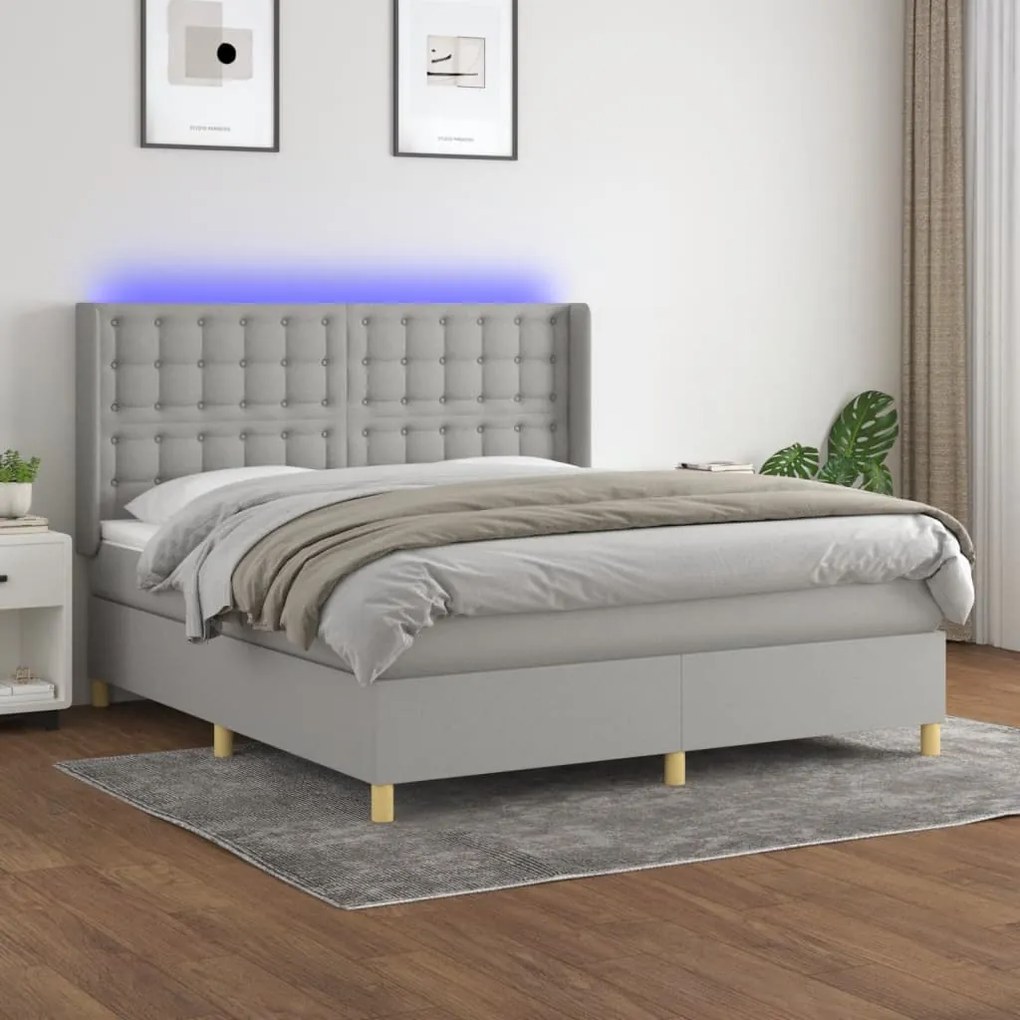 Κρεβάτι Boxspring με Στρώμα & LED Αν.Γκρι 160x200εκ. Υφασμάτινο