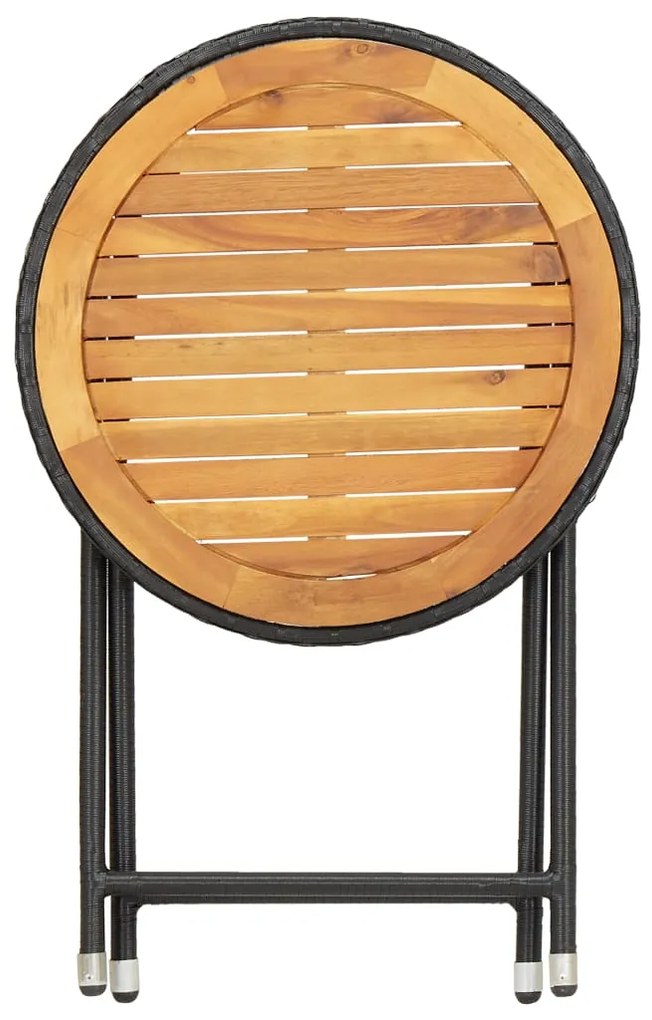 vidaXL Τραπέζι Βοηθητικό Μαύρο 60 εκ. Συνθετικό Ρατάν / Ξύλο Ακακίας