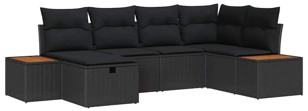 vidaXL Σετ Καναπέ Κήπου με μαξιλάρι 6 pcs Μαύρο Πολυ ράταν