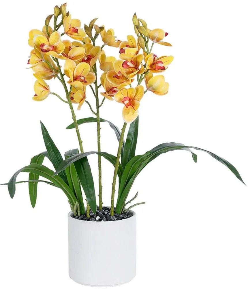 Τεχνητό Φυτό Cherry Cumbidium 21401 Φ34x60cm Yellow GloboStar Πηλός,Ύφασμα