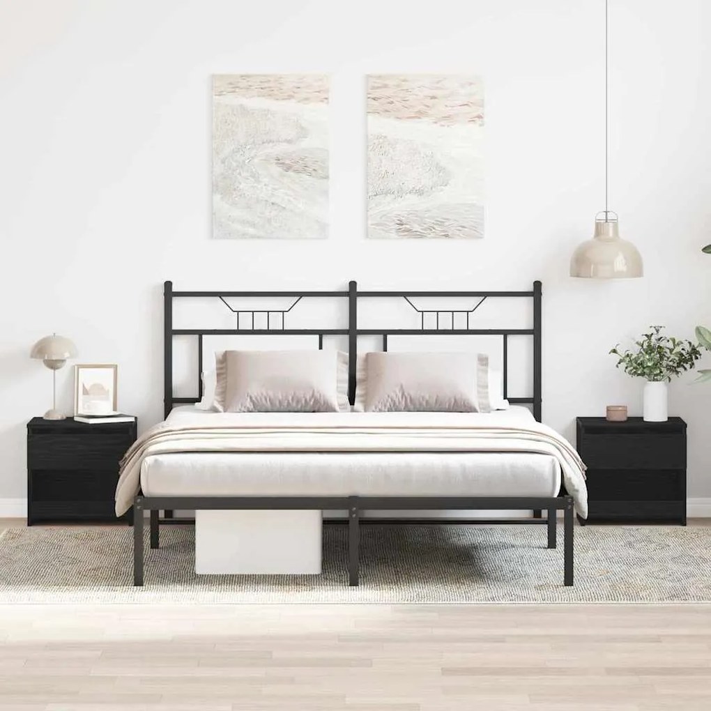 vidaXL Κομοδίνο 2 pcs Μαύρη Οξυά 40 x 30 x 39 εκ Επεξεργασμένο ξύλο