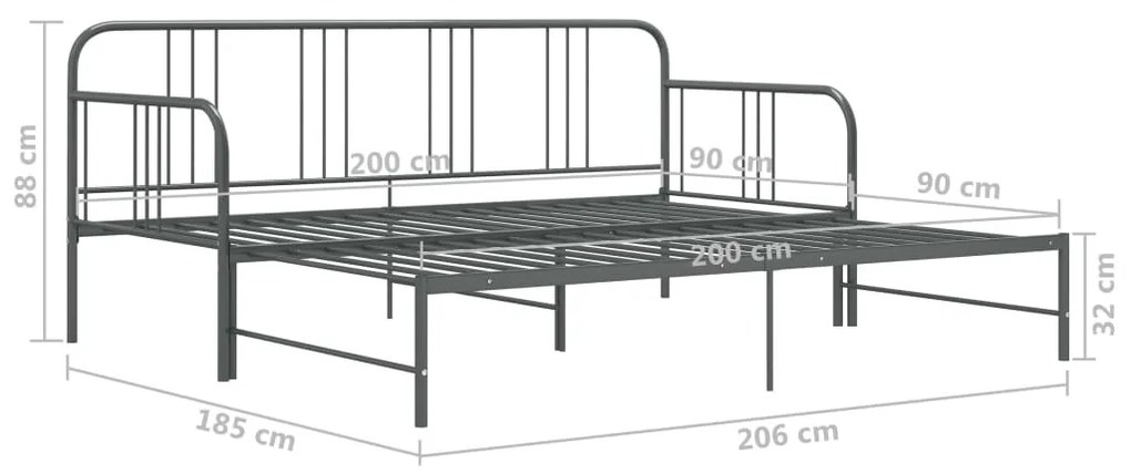 Πλαίσιο για Καναπέ - Κρεβάτι Γκρι 90 x 200 εκ. Μεταλλικό - Γκρι