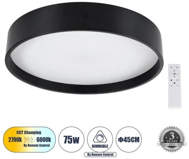 Πλαφονιέρα Φωτιστικό Οροφής LED CCT 75W 8625lm NARNIA Globostar 61257 Μαύρο