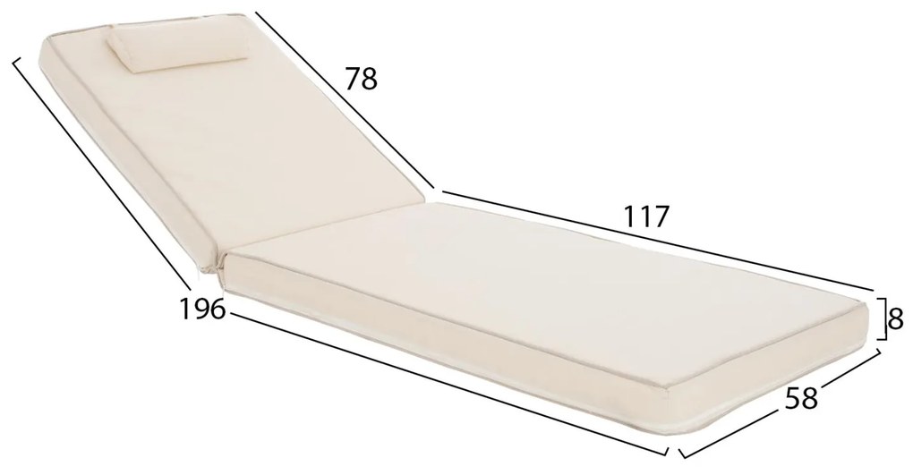 Μαξιλάρι Ξαπλώστρας Textline 600gr SIFNOS Μπέζ 196(117+1+78)x58x9εκ. 196x58x9 εκ.