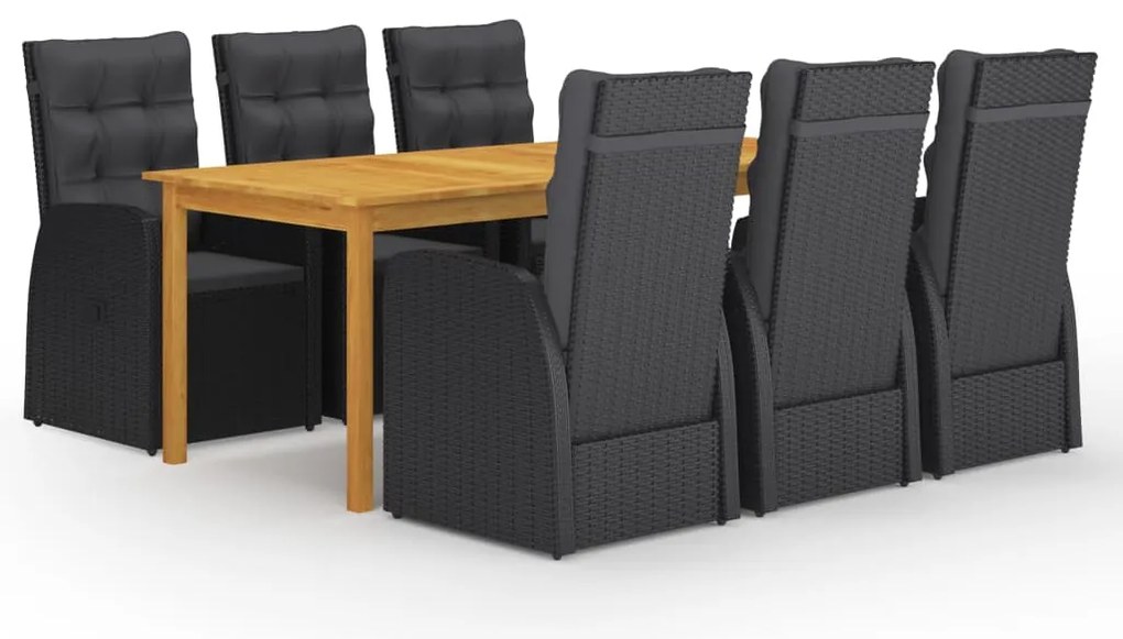 vidaXL Σετ Τραπεζαρίας Κήπου 7 Τεμαχίων Μαύρο