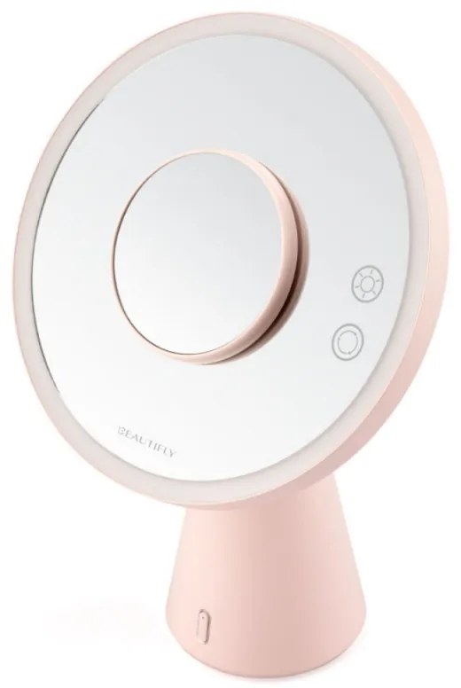 Φωτιζόμενος καθρέφτης καλλυντικών Smart Moon LED, 10x μεγέθυνση, ζεστό/ουδέτερο/κρύο φως, ρυθμιζόμενη φωτεινότητα, ηχείο Bluetooth, ροζ