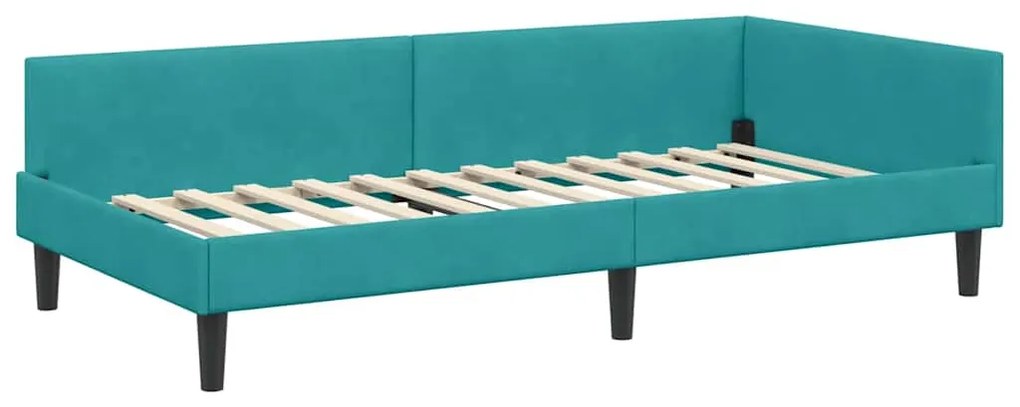 vidaXL Πλαϊνό Κρεβάτι Τιρκουάζ 100 x 200 cm Βελούδο και Στιβαρή ξυλεία