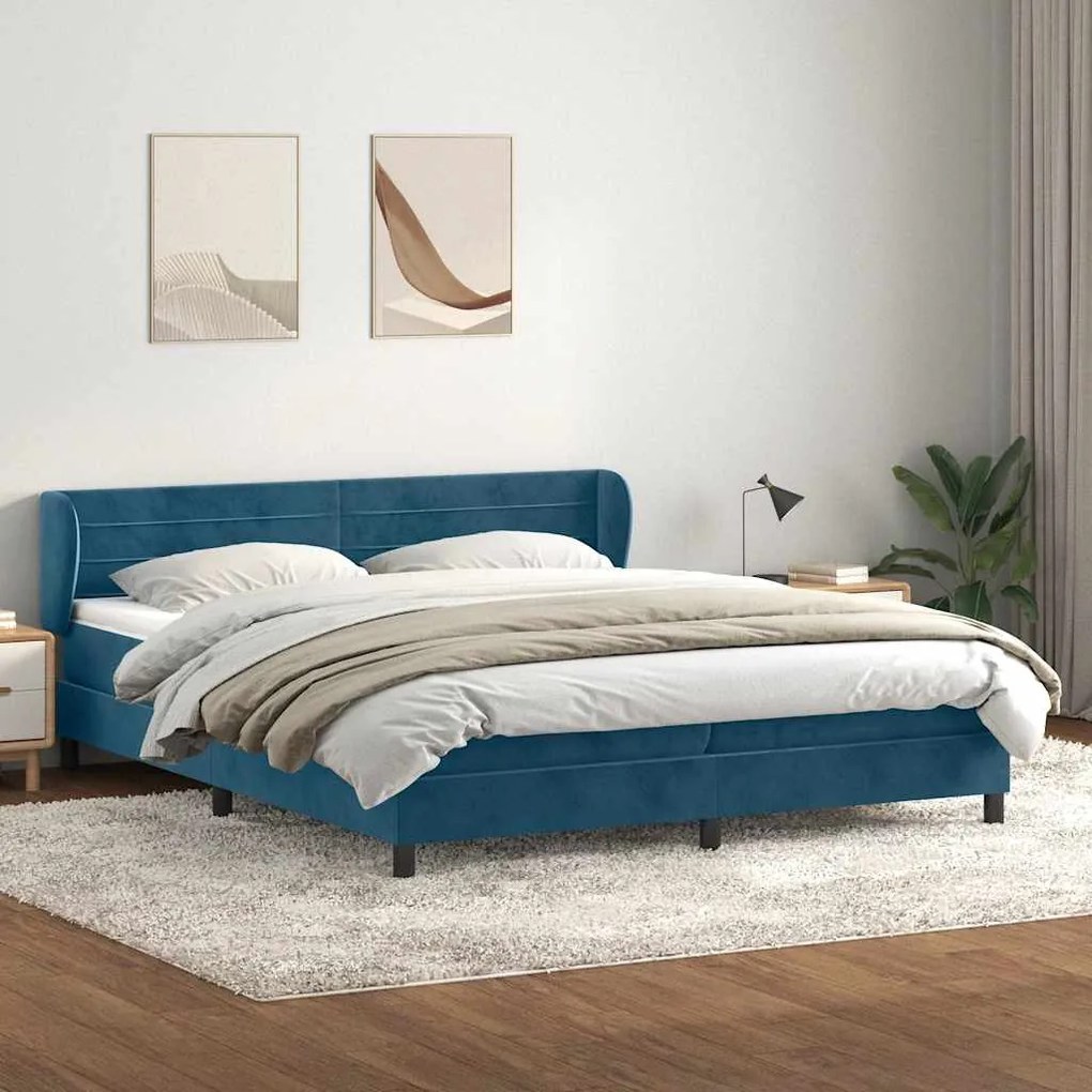 vidaXL Box Spring Κρεβάτι με στρώματα Σκούρο μπλε 200x220 cm Βελούδινο