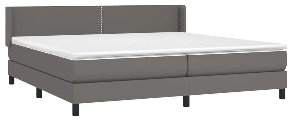 vidaXL Κρεβάτι Boxspring με Στρώμα Γκρι 200x200 εκ. Συνθετικό Δέρμα