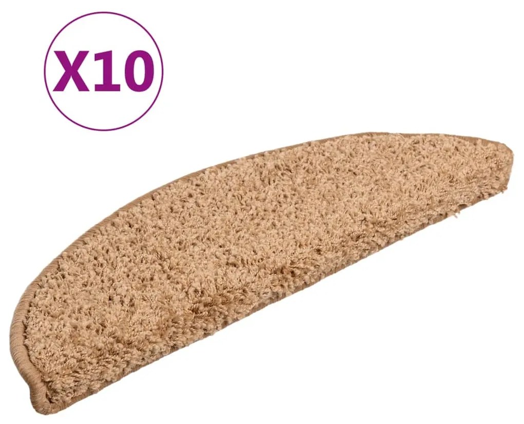 vidaXL Πατάκια Σκαλιών 10 τεμ. Μπεζ Ημίκυκλα 56x17x3 εκ.