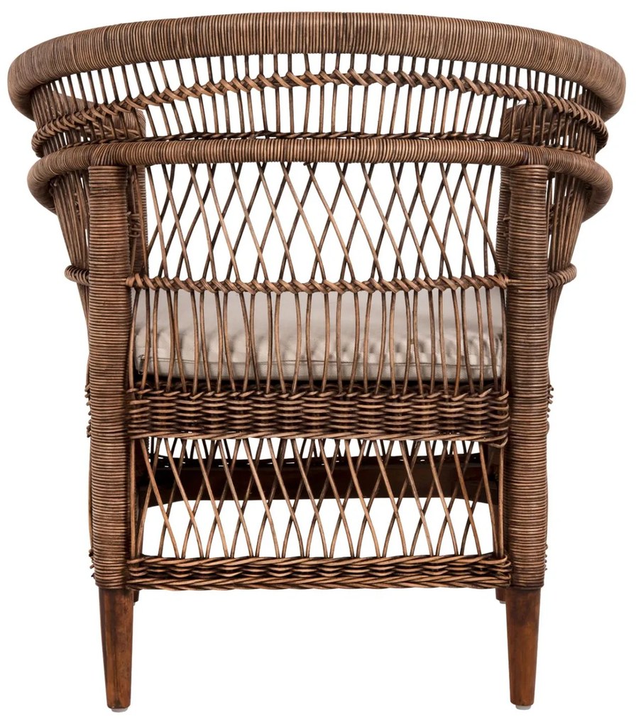 Καρέκλα - Πολυθρόνα MALAWI C9635.01 Ξύλο Μαόνι με Rattan Kαφέ και Λευκό Μαξιλάρι 80x70x86Υεκ. 80x70x86 εκ.