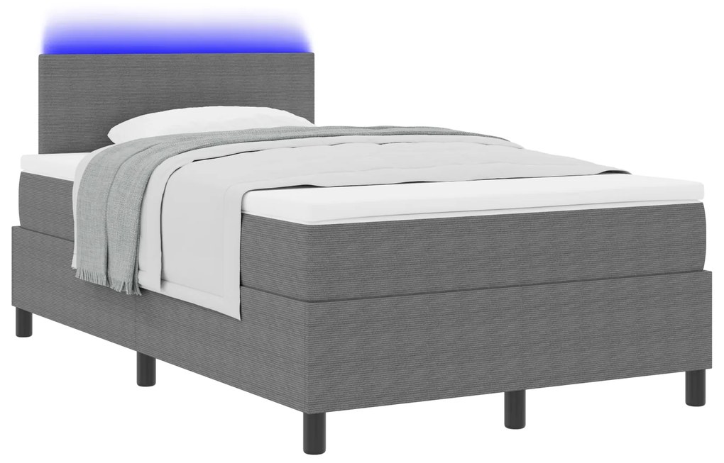 vidaXL Kρεβάτι με πλαίσιο  με στρώμα & LED Γκρι 120x200 εκ. Βελούδινο ύφασμα
