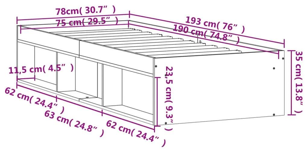 Πλαίσιο Κρεβατιού Γκρι Sonoma 75 x 190 εκ. Small Single - Γκρι