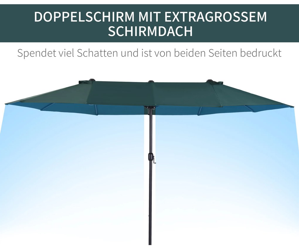 Outsunny Ομπρέλα Κήπου Ομπρέλα Αγοράς Διπλή Ομπρέλα Βεράντας με Μανιβέλα Σκούρο Πράσινο Οβάλ 460 x 270 x 240 cm