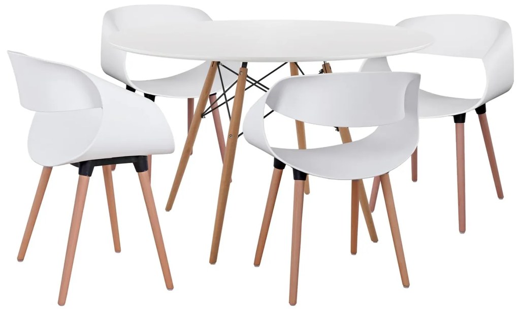 Σετ τραπεζαρίας MAGGIE C21186 5τμχ σε Λευκό MDF TOP & Καρέκλα Πολυπροπυλενίου 120x120x75 εκ.