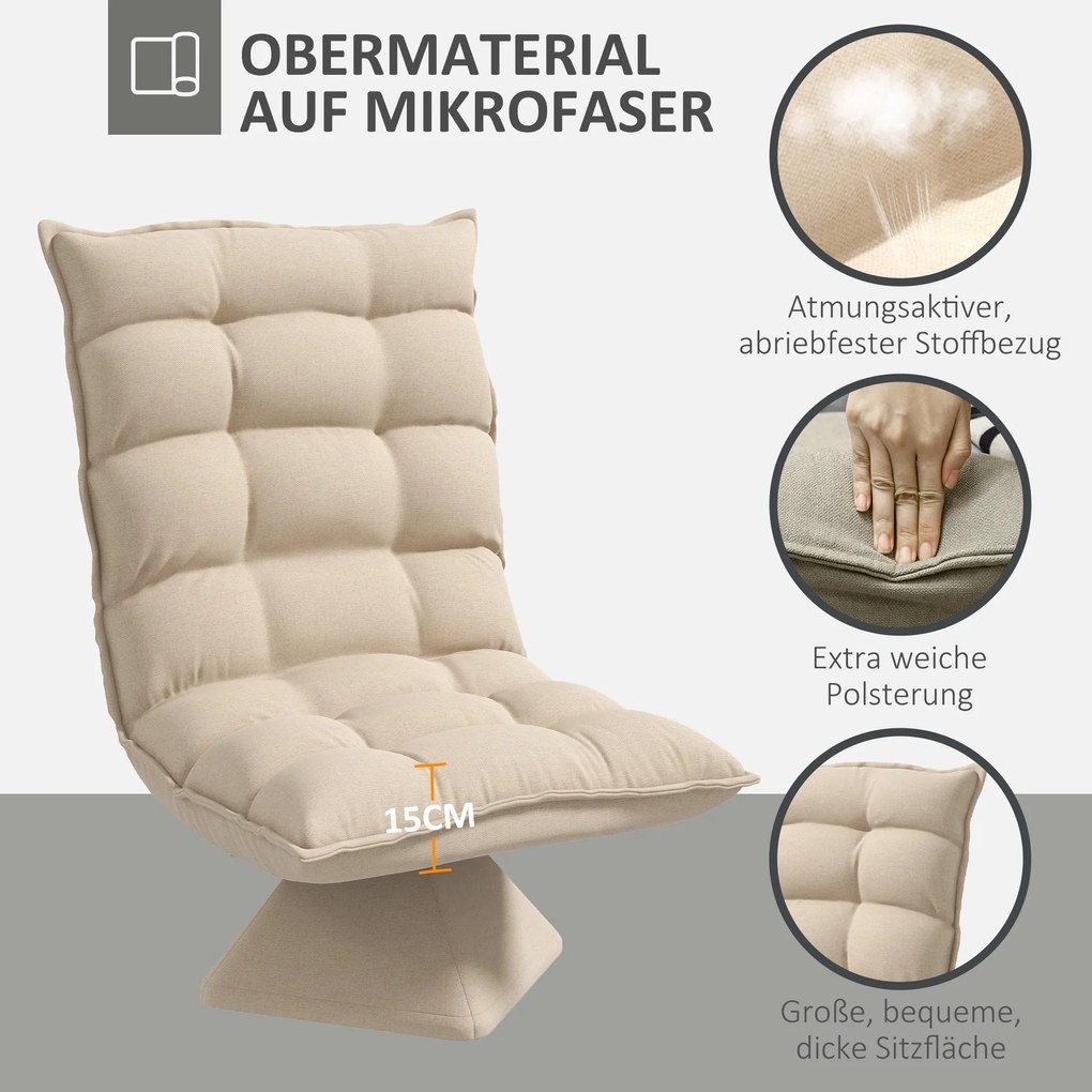 HOMCOM Πολυθρόνα Ανάγνωσης, Περιστρεφόμενη, Όψη Λινού, 62 cm x 70 cm x 95 cm, Μπεζ