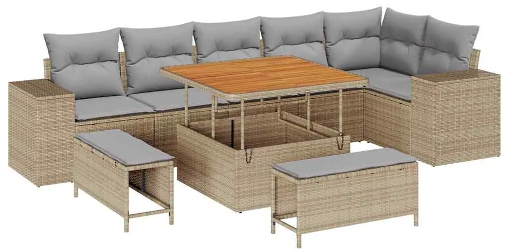 vidaXL Σετ Καναπέ Κήπου 9 pcs Μπεζ, Ανοιχτό Γκρι 100 x 100 x 71 cm