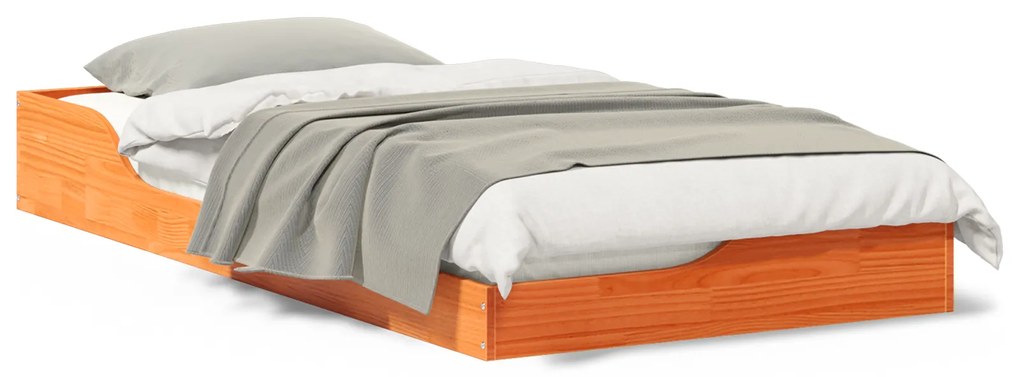 vidaXL Κρεβάτι δαπέδου Καφέ κεριού 75 x 190 cm Συμπαγές ξύλο πεύκου