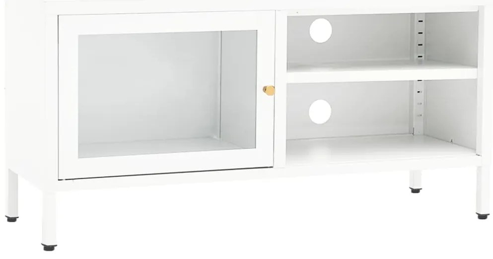 vidaXL Έπιπλο Τηλεόρασης Λευκό 90 x 30 x 44 εκ. από Ατσάλι και Γυαλί