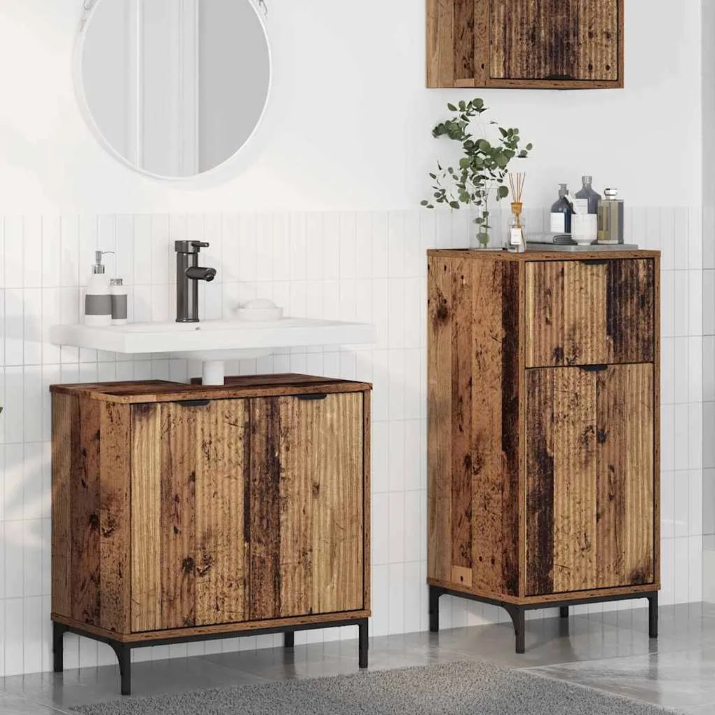 vidaXL Σετ Επίπλων Μπάνιου με ράφι 2 pcs Παλαιό ξύλο 39.5 x 36 x 88 εκ