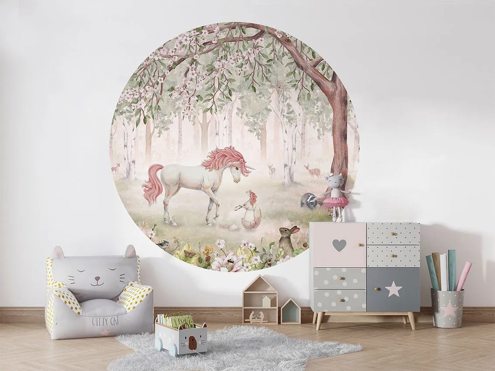 Unicorn Forest Ταπετσαρια Τοιχου Πρασινο Στρογγυλη 80cm