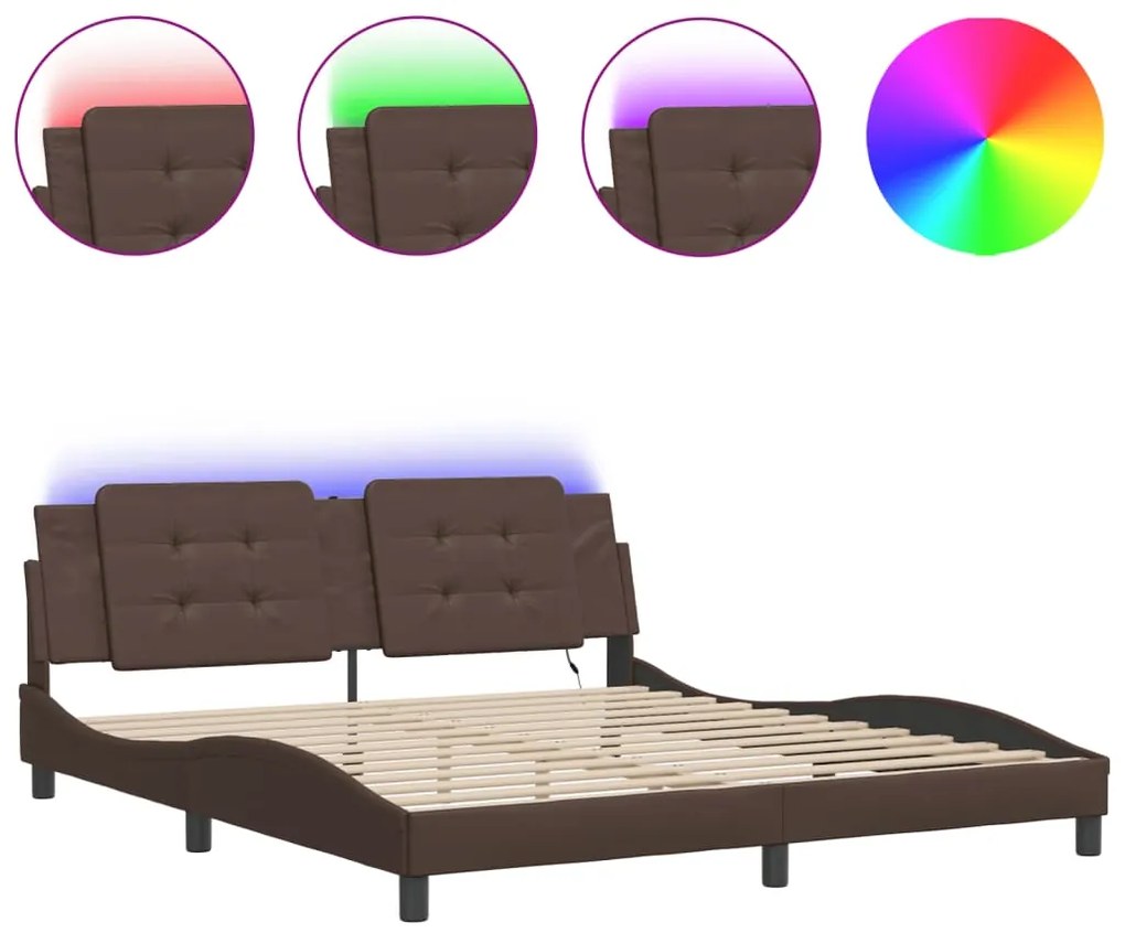 Πλαίσιο Κρεβατιού με LED Καφέ 180x200 εκ. Συνθετικό Δέρμα 3214126