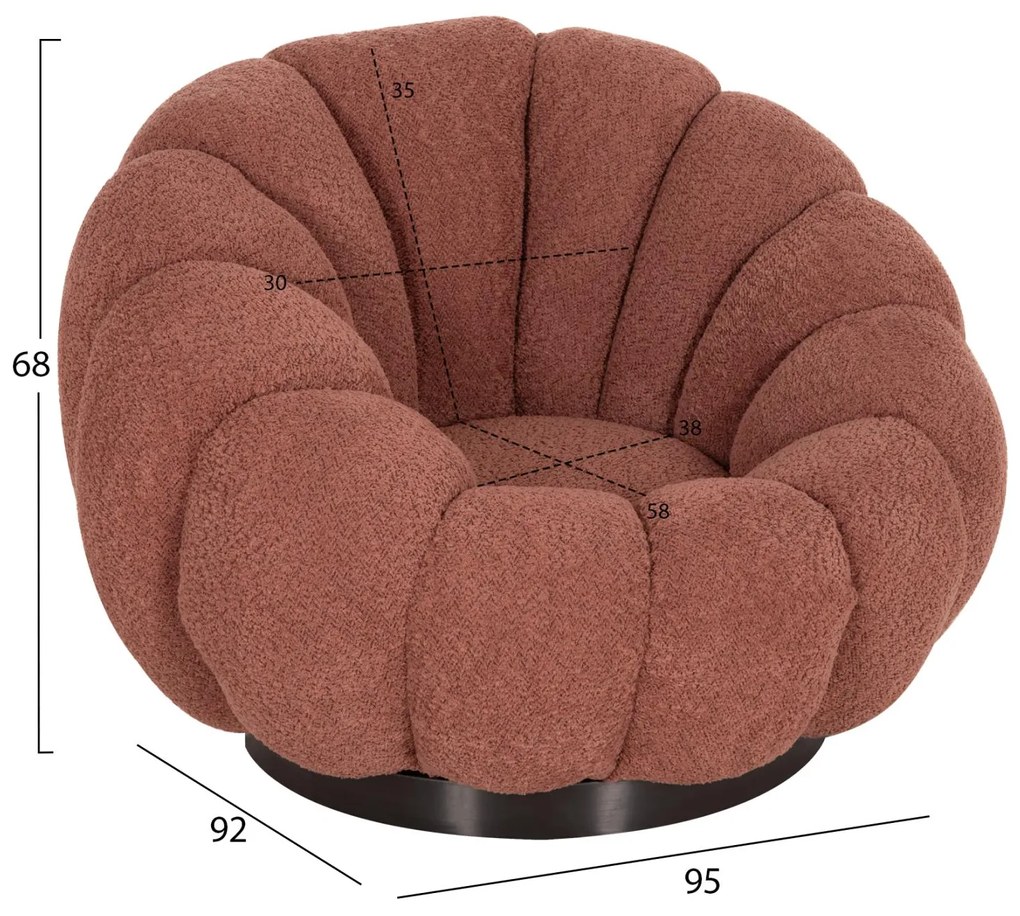 Πολυθρόνα GRYMM C9601.02 Περιστρεφόμενη με Ροζ Μπουκλέ Ύφασμα &amp; Μαύρη Μεταλλική Βάση 90x93x65Υεκ. 90x93x65 εκ.
