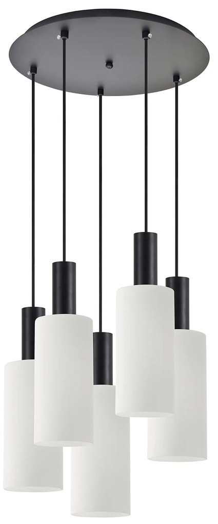 SE21-BL-4-5BL-GL3 ADEPT TUBE Black Pendant White Glass+
