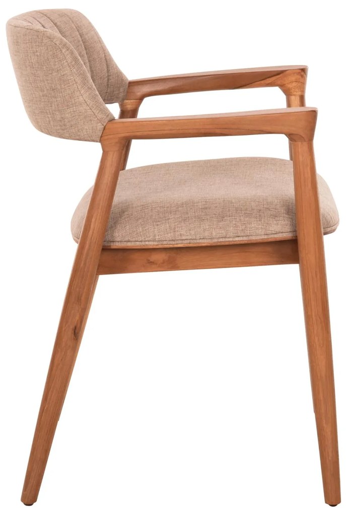 Καρέκλα Πολυθρόνα JAMES Teak Wood με Ύφασμα Σαμπανί 57x52x76Υεκ. 57x52x76 εκ.