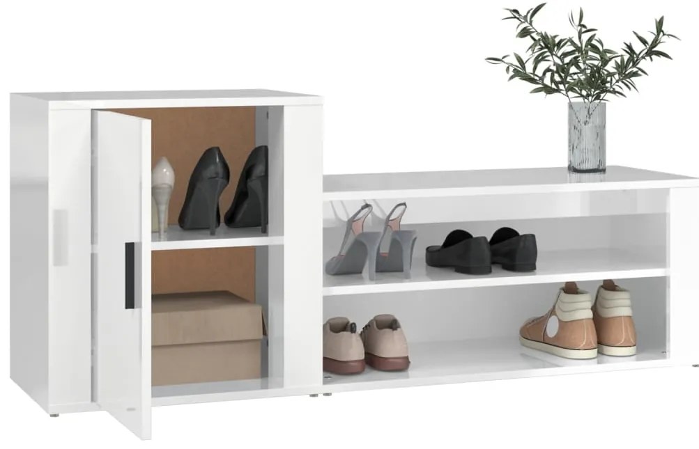 vidaXL Παπουτσοθήκη Γυαλιστερό Λευκό 130x35x54 εκ. Επεξεργασμένο Ξύλο