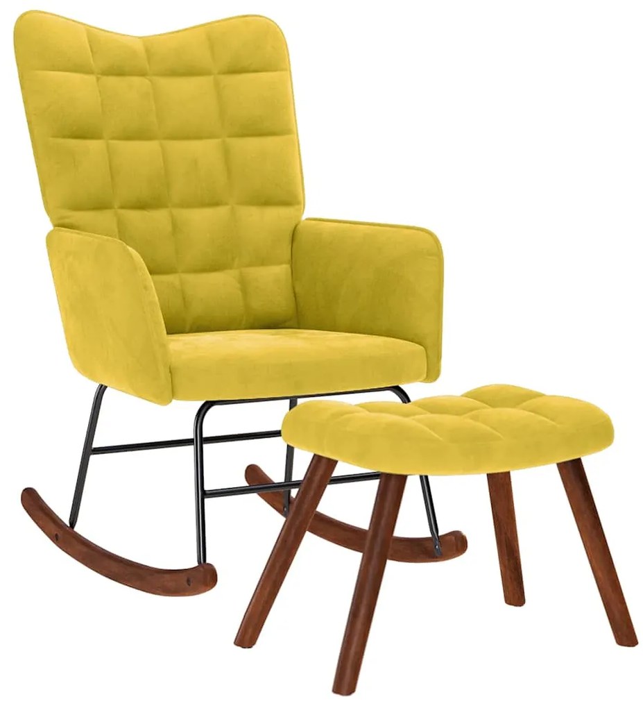 vidaXL Κουνιστή Πολυθρόνα με Σκαμπό Κίτρινο Βελούδο