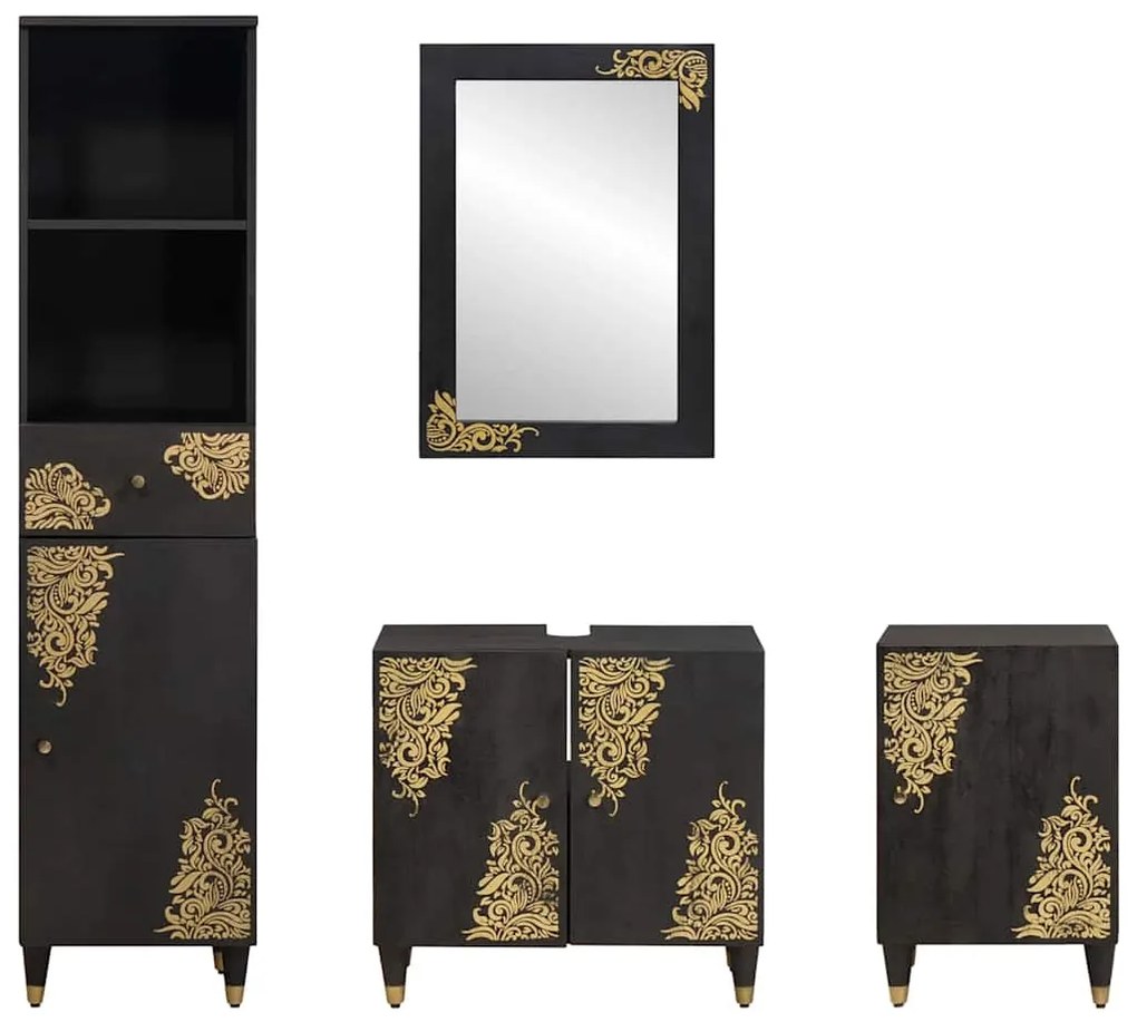 vidaXL Σετ Ντουλαπιών Μπάνιου Επιτοίχιο 4 pcs Μαύρο Στερεό ξύλο μάνγκο