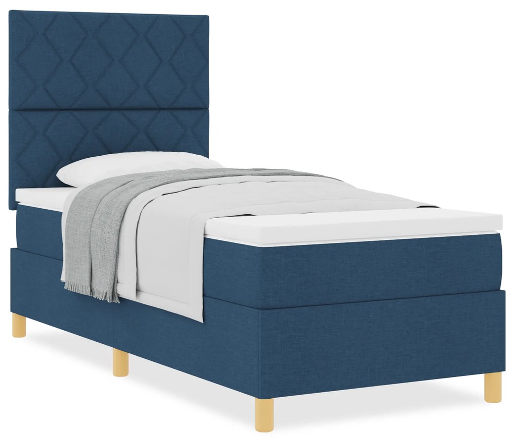 vidaXL Box Spring Κρεβάτι με Στρώμα Μπλε 90x200 cm Ύφασμα
