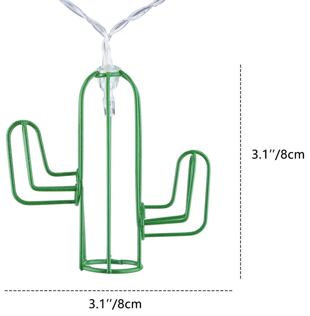 79802 Διακοσμητική Γιρλάντα Green Cactus 6 Μέτρα με Διακόπτη On/Off - 40 LED 4W με Μπαταρίες 3xAA &amp; Διάφανο Καλώδιο IP20 Ψυχρό Λευκό 6000K Μ6m