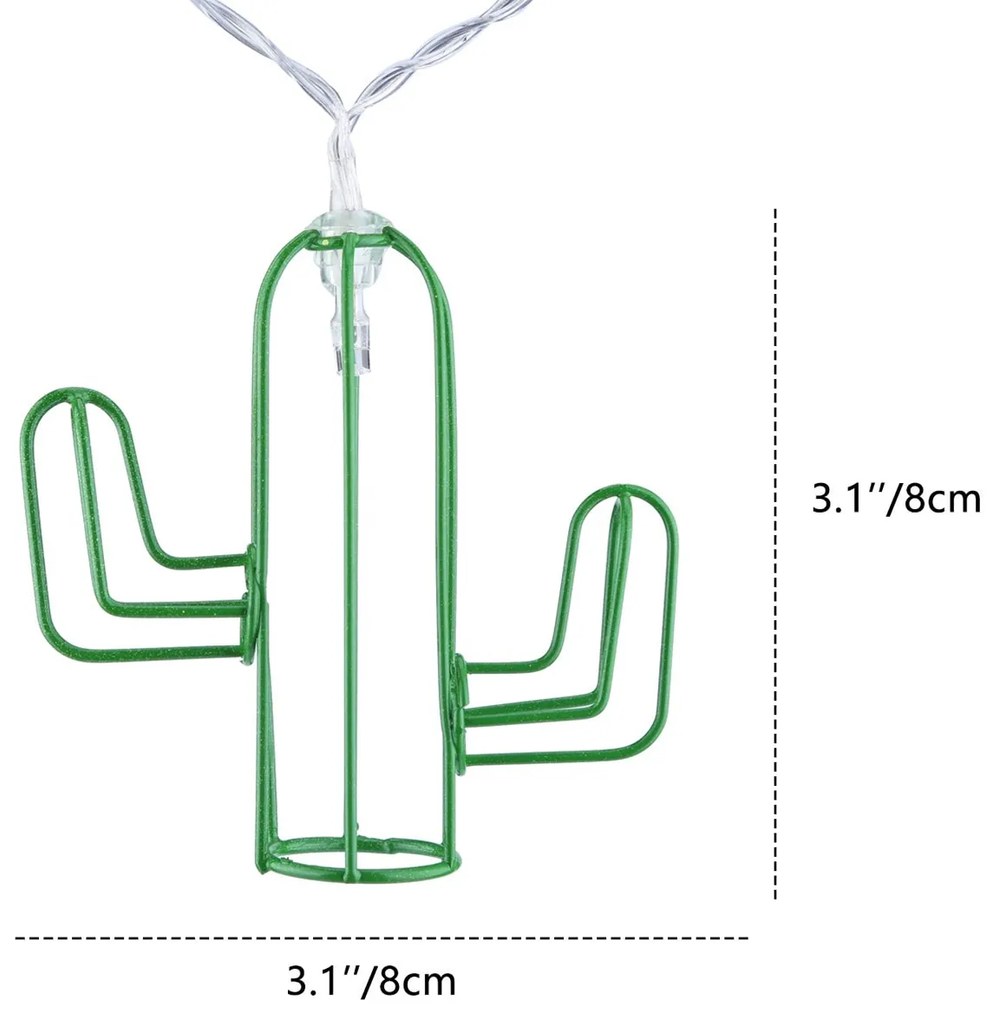 79802 Διακοσμητική Γιρλάντα Green Cactus 6 Μέτρα με Διακόπτη On/Off - 40 LED 4W με Μπαταρίες 3xAA &amp; Διάφανο Καλώδιο IP20 Ψυχρό Λευκό 6000K Μ6m