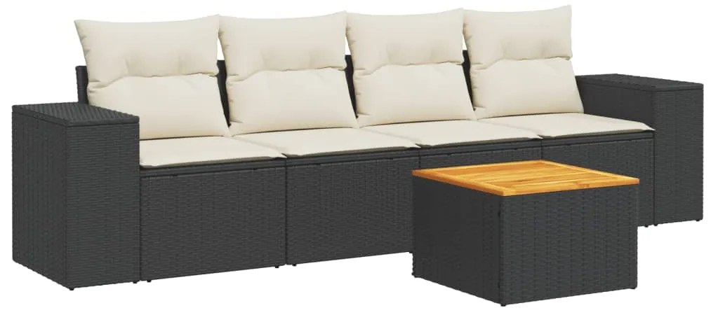 vidaXL Σετ Καναπέ Κήπου 5 Τεμαχίων Μαύρο Συνθετικό Ρατάν με Μαξιλάρια