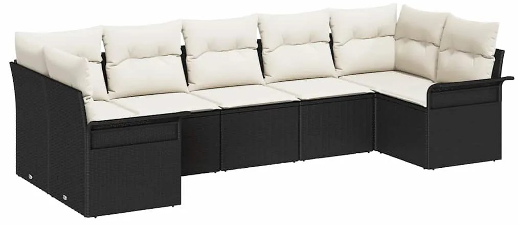 vidaXL Σετ Καναπέ Κήπου με μαξιλάρι 7 pcs Μαύρο Πολυ ράταν