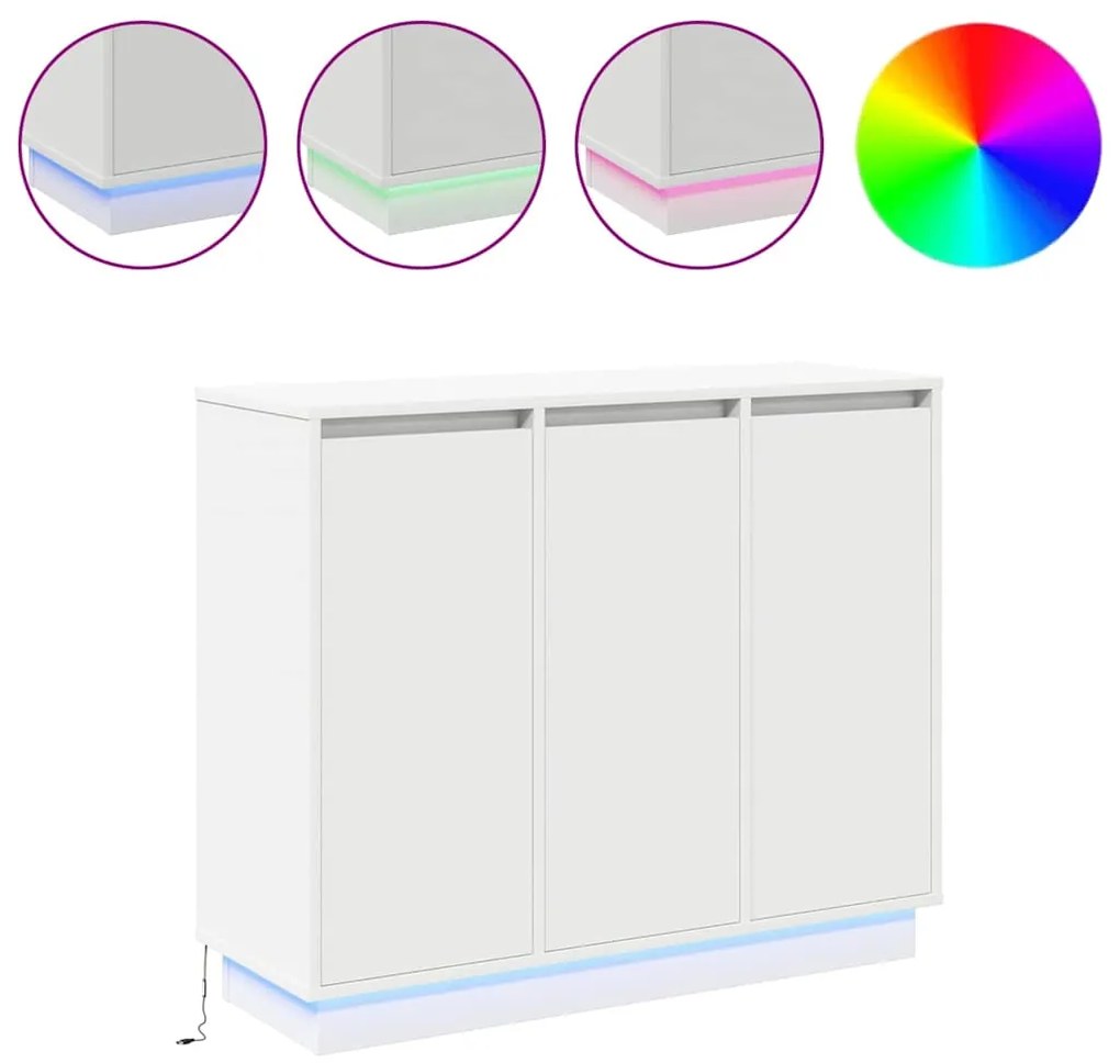 vidaXL Πλευρικό Τραπέζι LED Λευκό 90 x 32 x 75 εκ. Επεξεργασμένο ξύλο