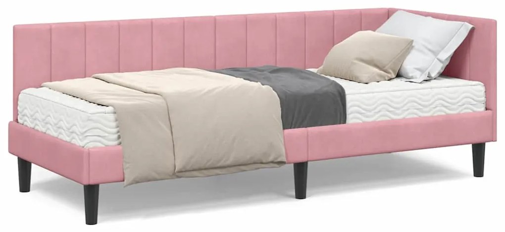 vidaXL Κρεβάτι γωνίας με στρώμα με στρώμα 2 pcs Γκρι Βελούδο